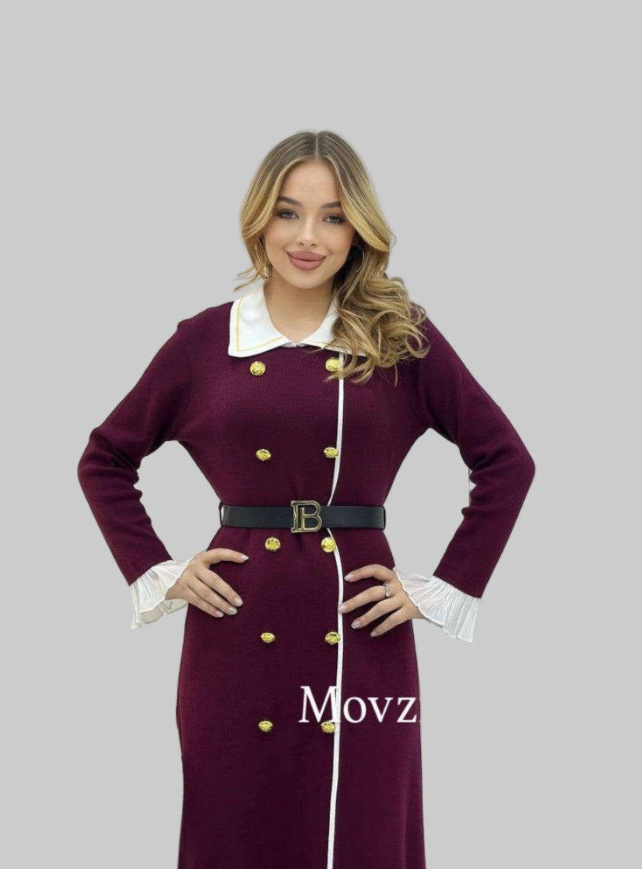 Eden Elegant Long Warm Maxi Dress With Belt