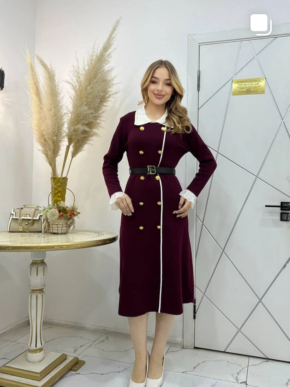 Eden Elegant Long Warm Maxi Dress With Belt