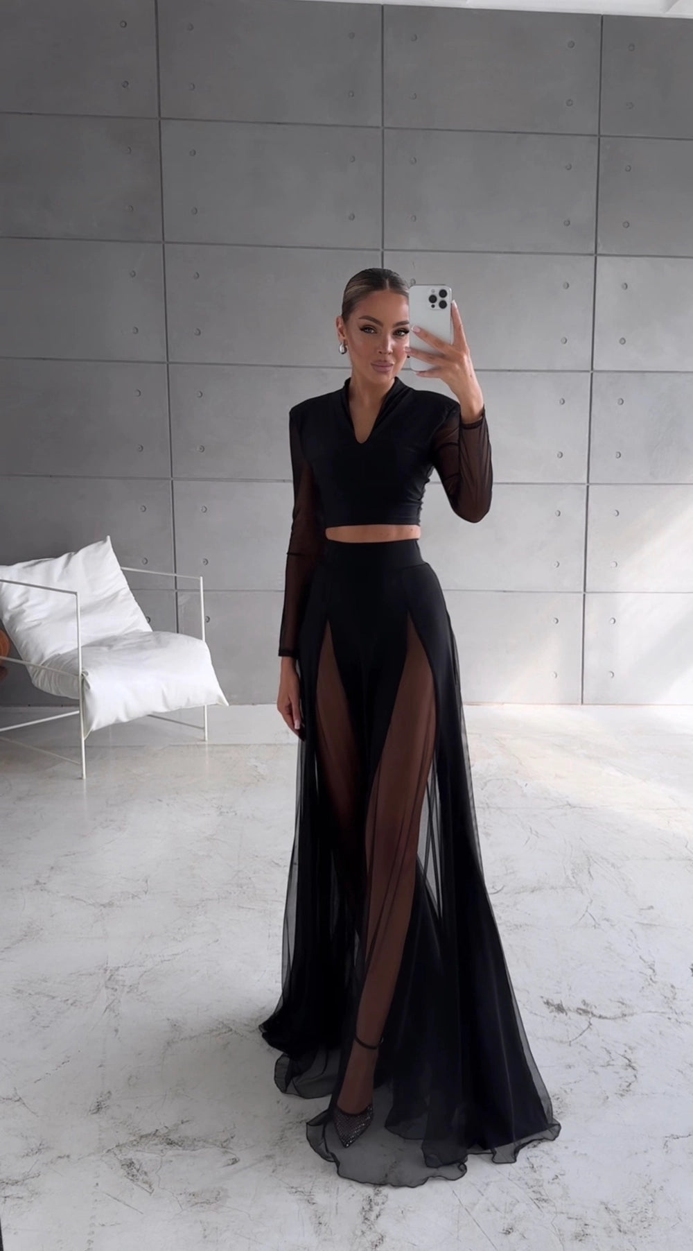 Daisy New Fashion V-neck Mesh Splicing Long Sleeve Shirt Elegant Half Skirt Women's Set