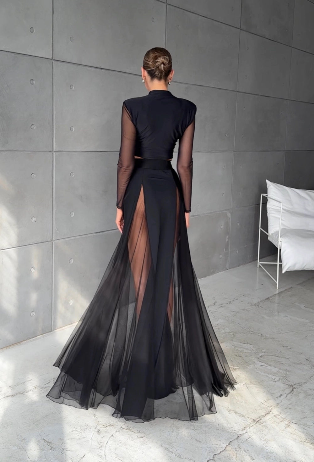 Daisy New Fashion V-neck Mesh Splicing Long Sleeve Shirt Elegant Half Skirt Women's Set