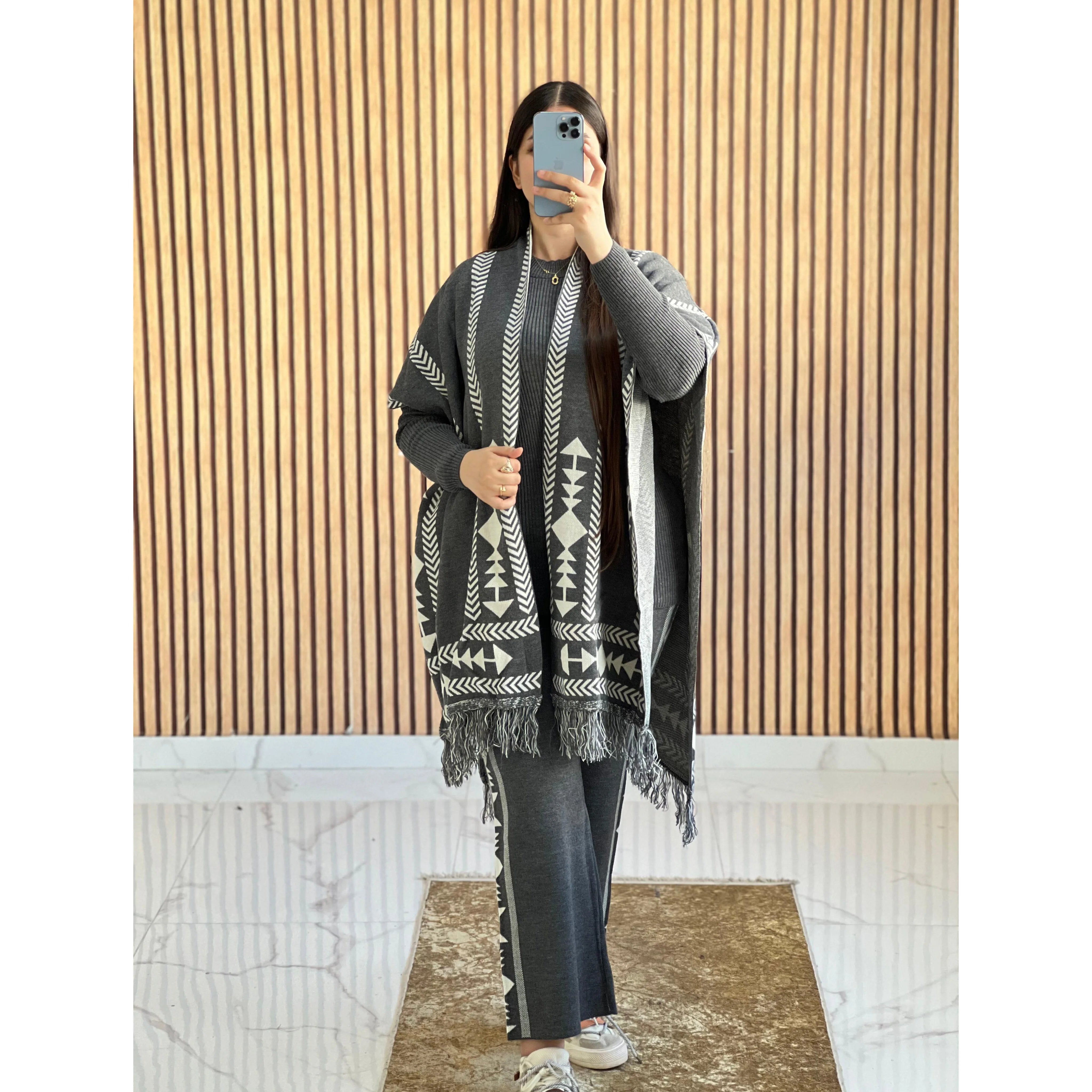 Luma Printed Three Piece Luxury Co-Ord Set With Cape