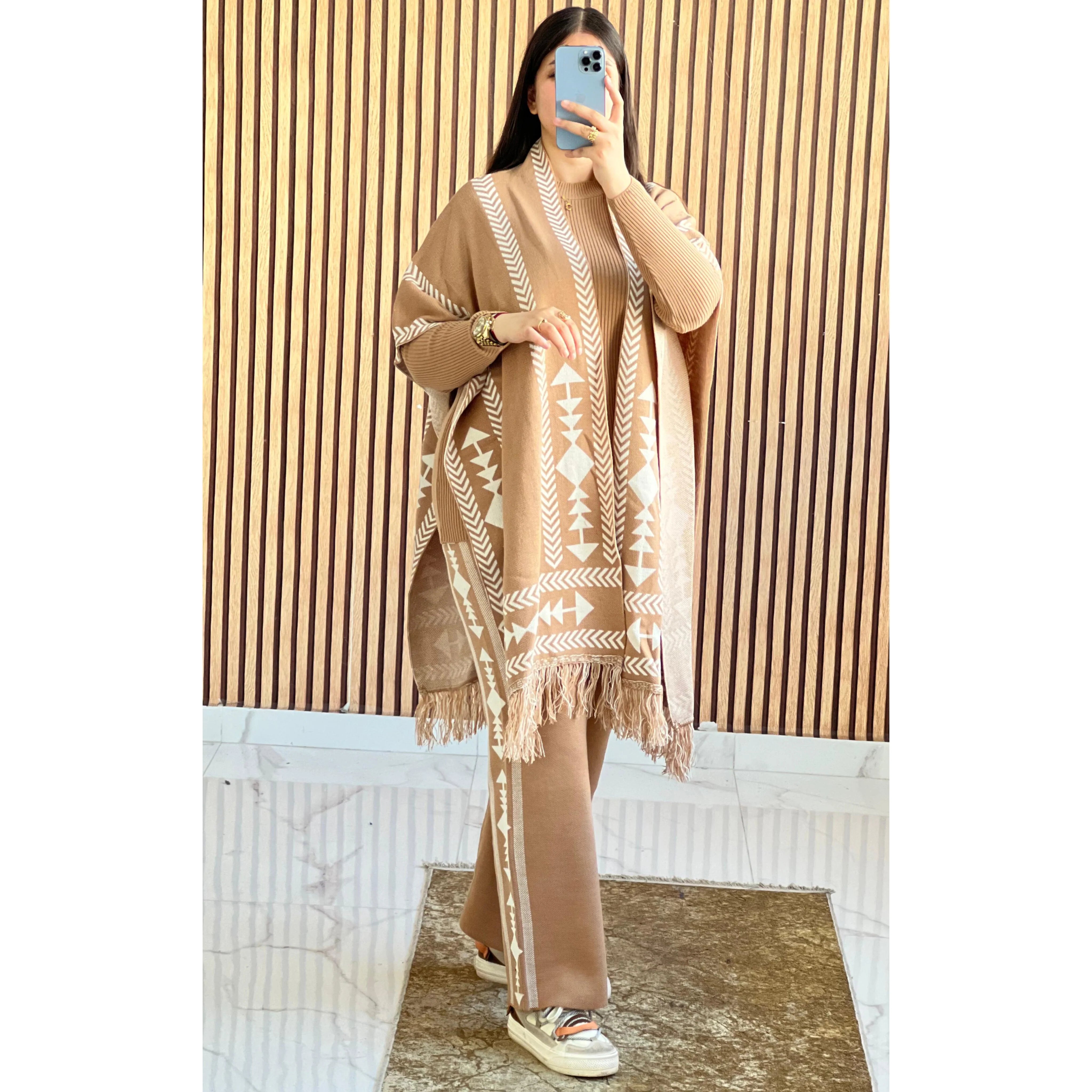 Luma Printed Three Piece Luxury Co-Ord Set With Cape