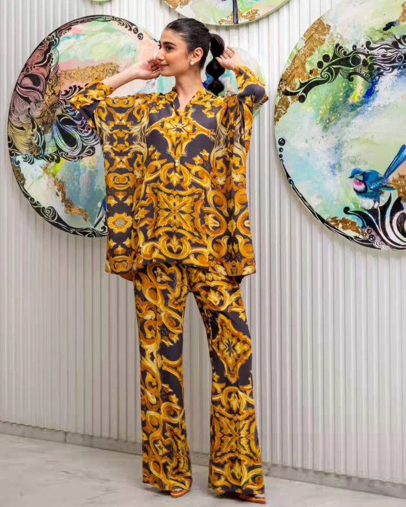 Yellow Baroque Print Co-Ord Set