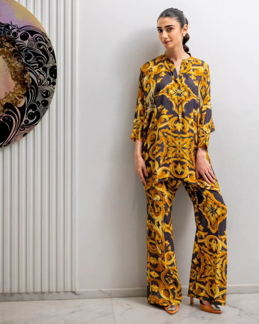 Yellow Baroque Print Co-Ord Set