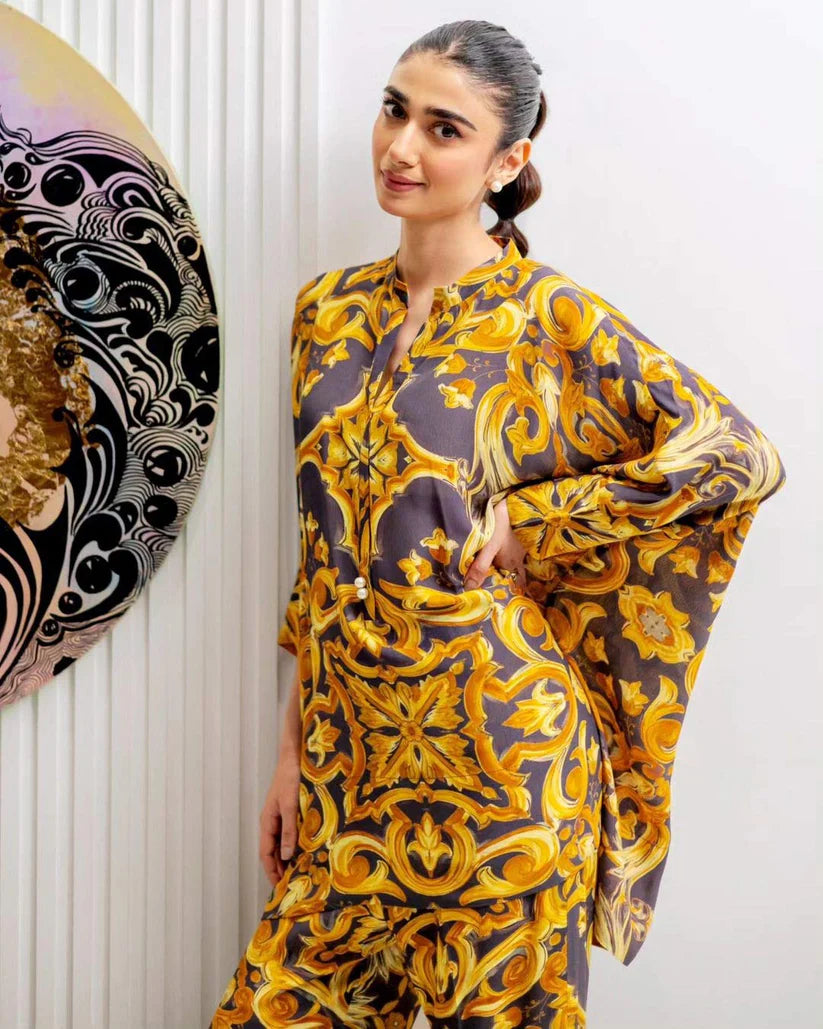 Yellow Baroque Print Co-Ord Set