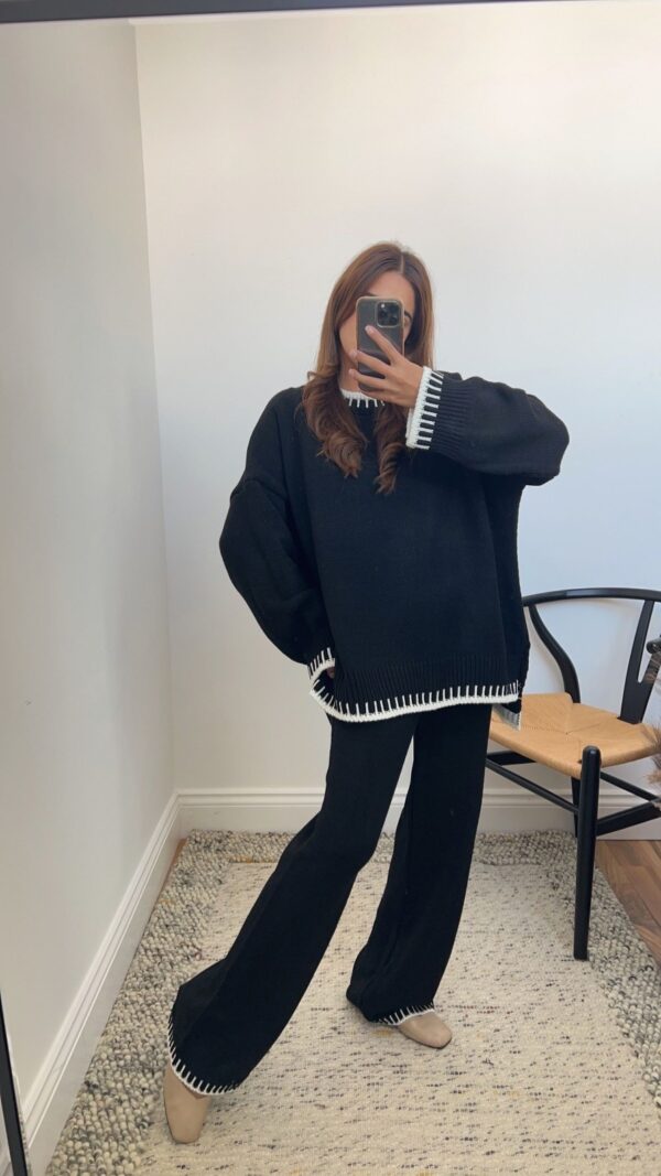 Kim Women Stitched Knitted Jumper Top Wide Leg Trousers 2 PCS Co ord Lounge Wear Set