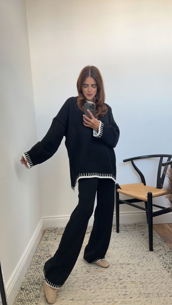 Kim Women Stitched Knitted Jumper Top Wide Leg Trousers 2 PCS Co ord Lounge Wear Set