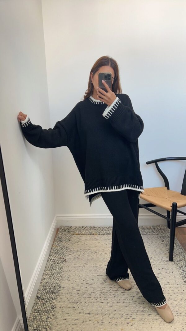 Kim Women Stitched Knitted Jumper Top Wide Leg Trousers 2 PCS Co ord Lounge Wear Set