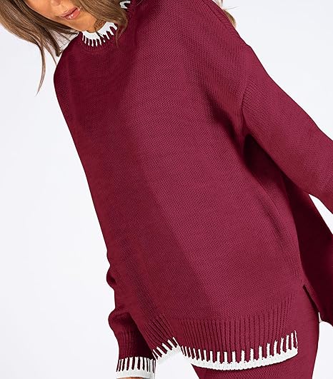 Kim Women Stitched Knitted Jumper Top Wide Leg Trousers 2 PCS Co ord Lounge Wear Set