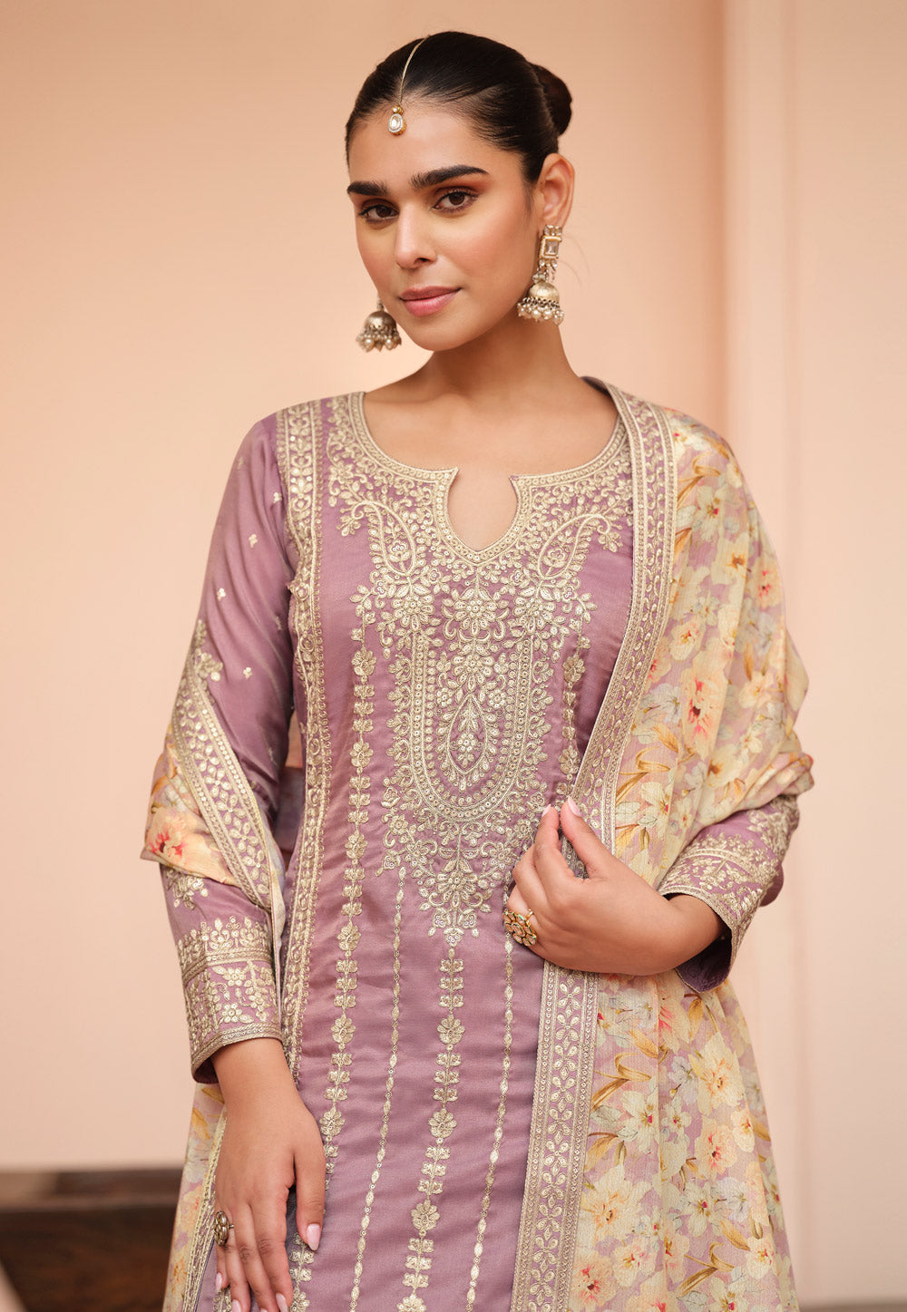 Ishani Pakistani Designer Chinon Embroidery Palazzo Suit Set