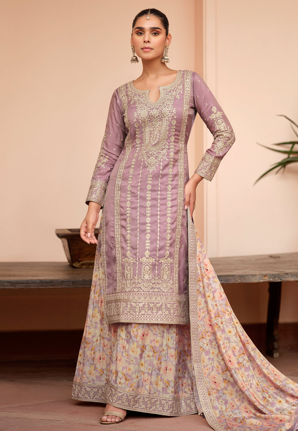 Ishani Pakistani Designer Chinon Embroidery Palazzo Suit Set
