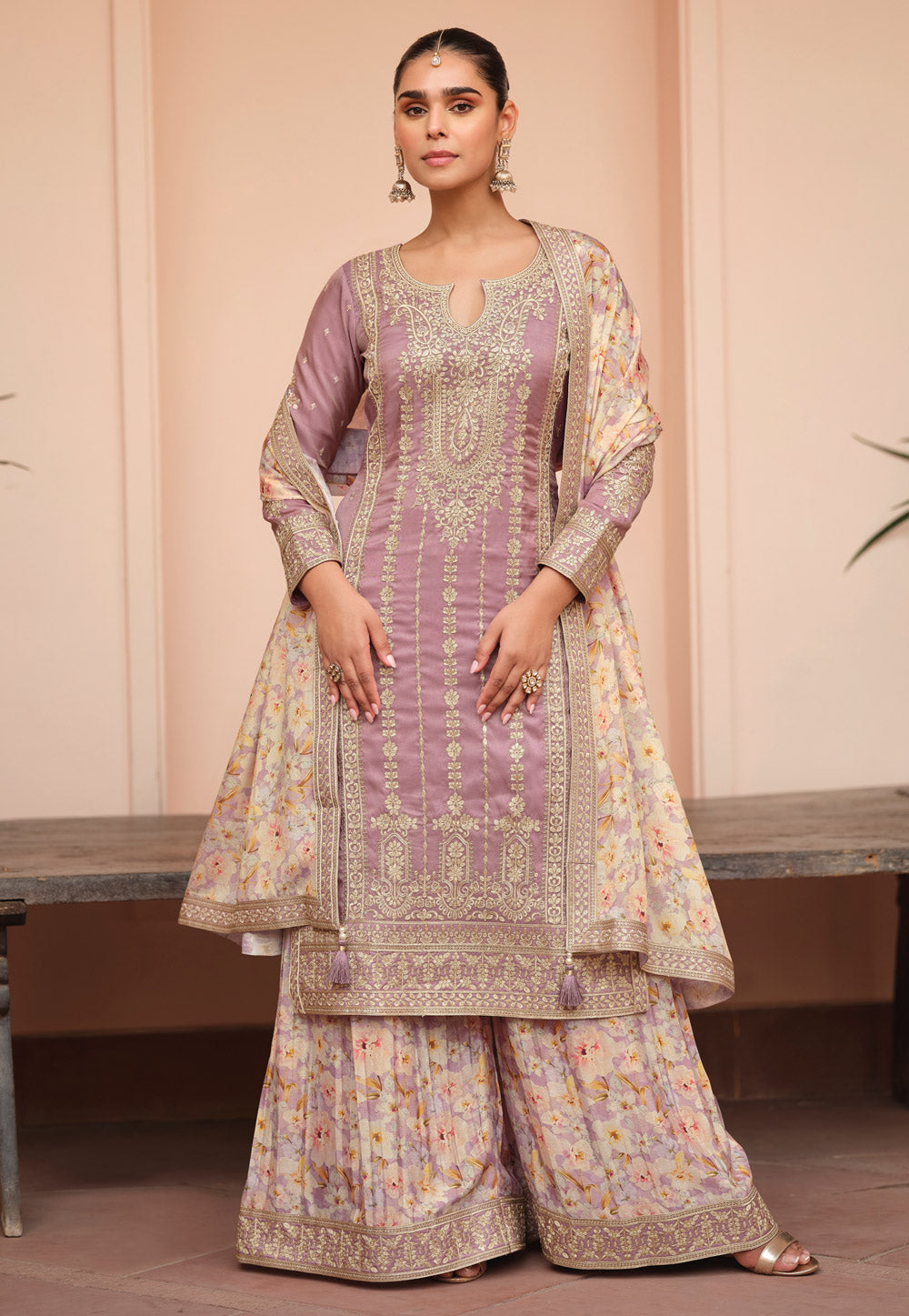 Ishani Pakistani Designer Chinon Embroidery Palazzo Suit Set