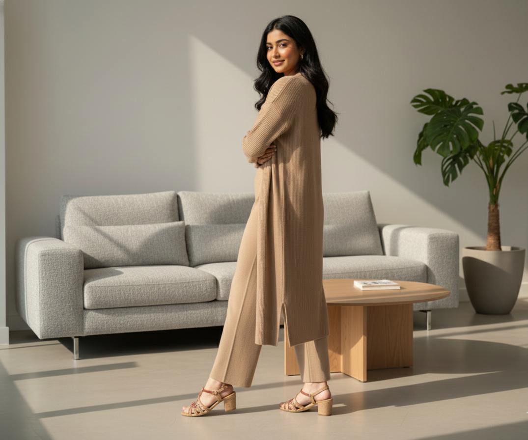Layla Long Cardigan And Crop Top Trouser Co-Ord Set