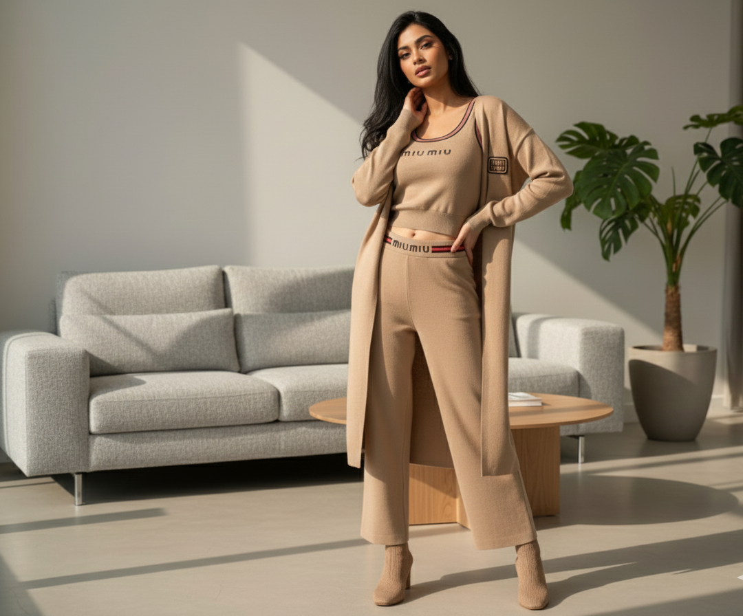 Layla Long Cardigan And Crop Top Trouser Co-Ord Set