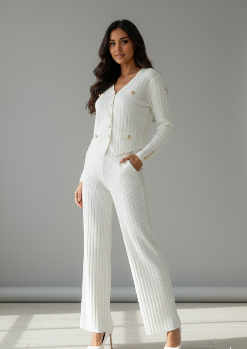 Knitted Vest & Wide Leg Pants Set