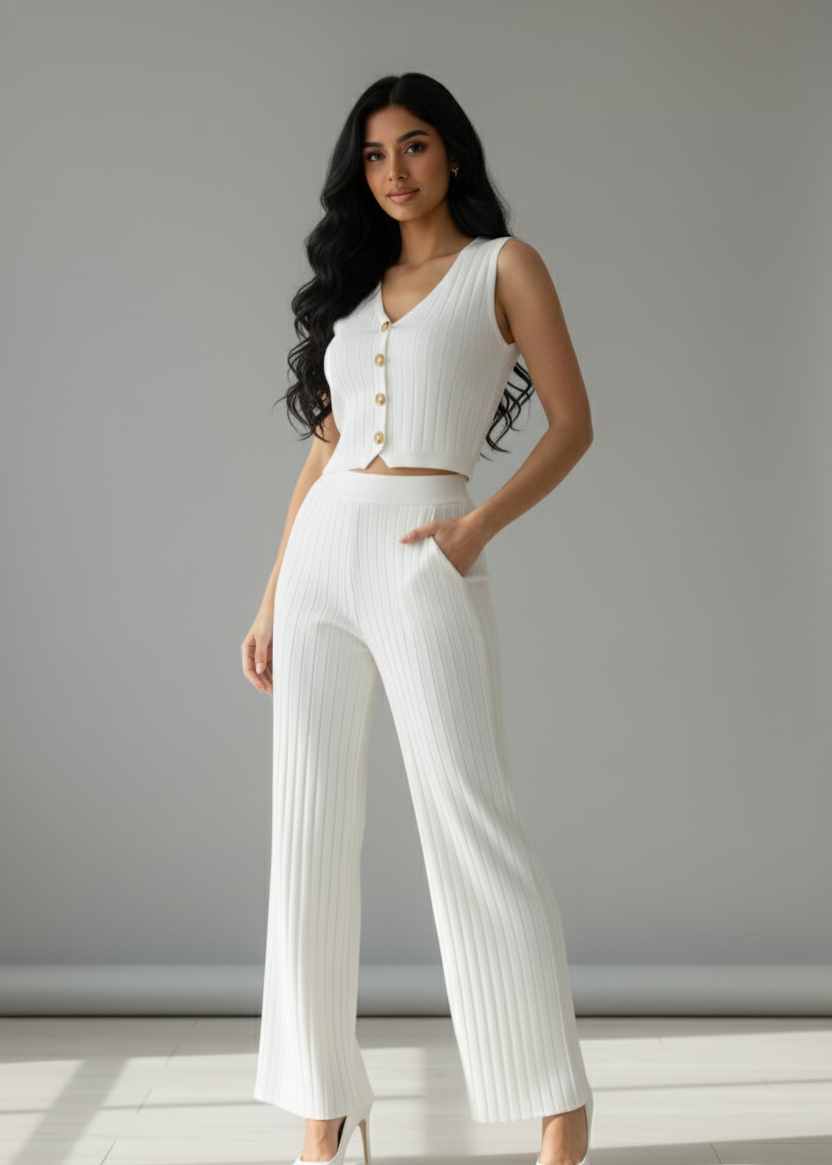 Knitted Vest & Wide Leg Pants Set