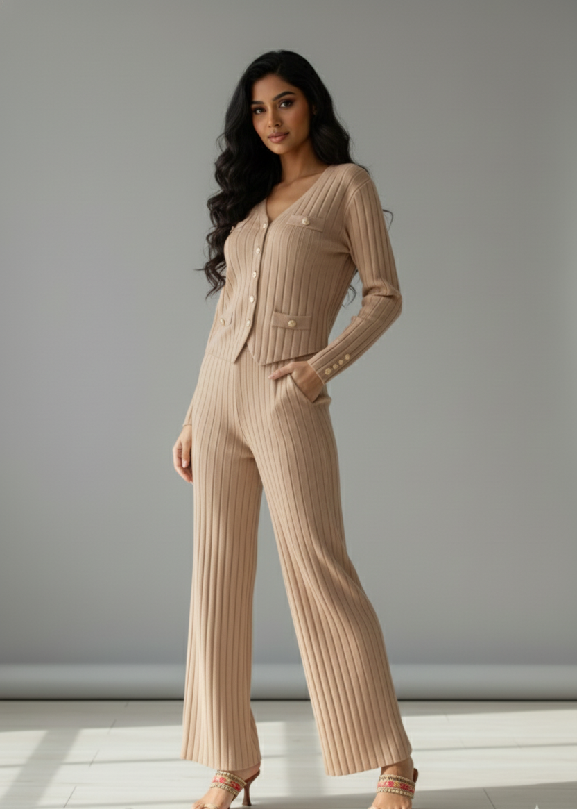 Knitted Vest & Wide Leg Pants Set