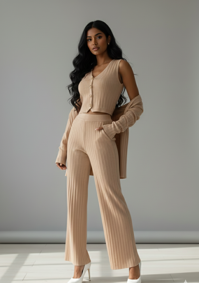 Knitted Vest & Wide Leg Pants Set