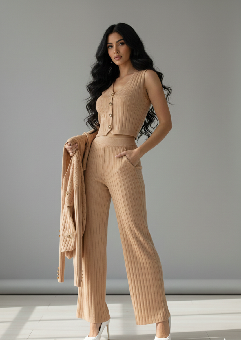 Knitted Vest & Wide Leg Pants Set