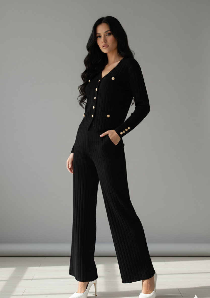 Knitted Vest & Wide Leg Pants Set
