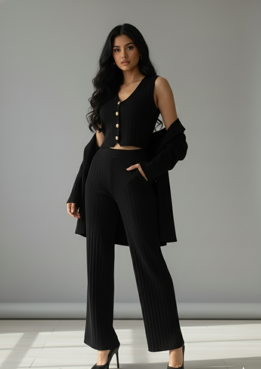 Knitted Vest & Wide Leg Pants Set