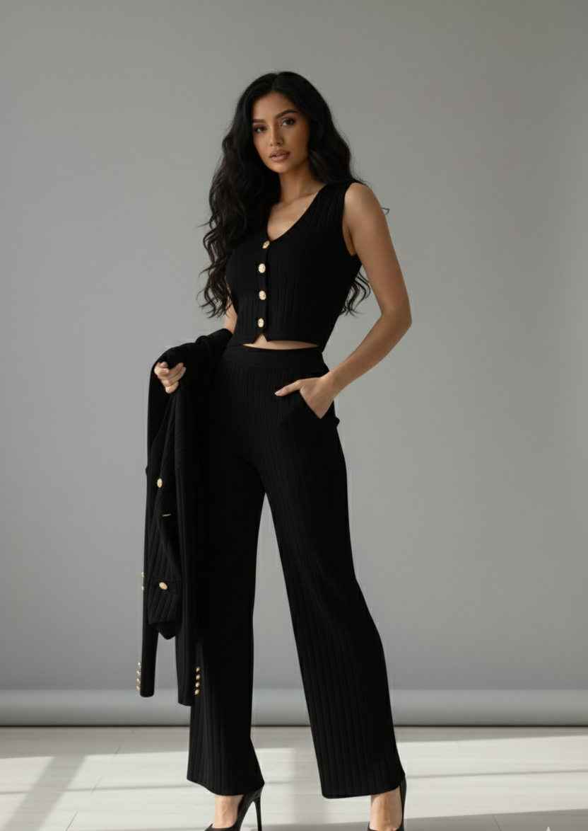 Knitted Vest & Wide Leg Pants Set