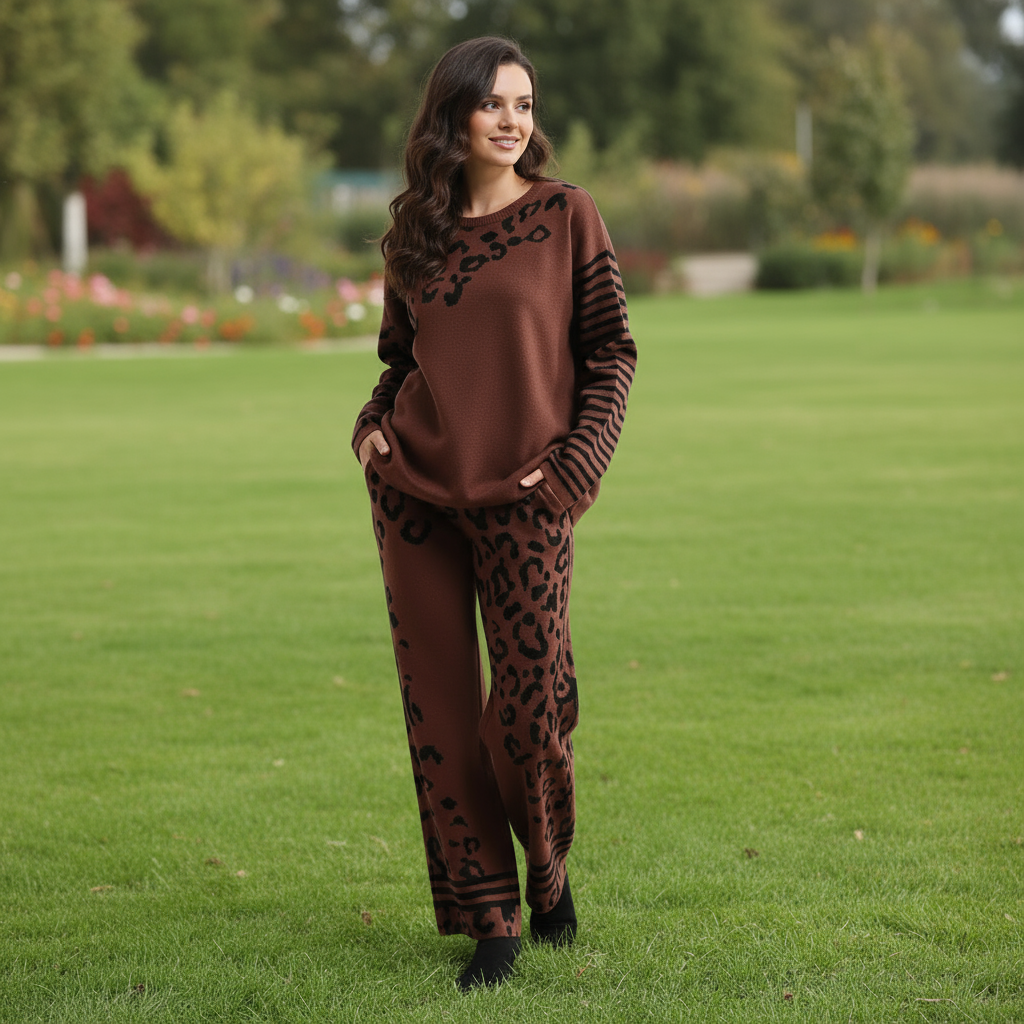 Kiara Leopard Print Woolen Fleece Co-ord Set