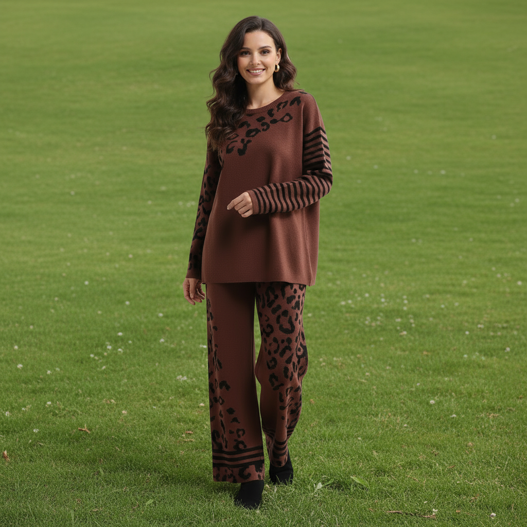 Kiara Leopard Print Woolen Fleece Co-ord Set