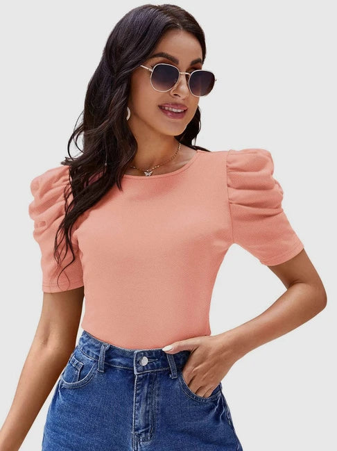 Casual Women's Regular Half Sleeve Neck Zip Design Top