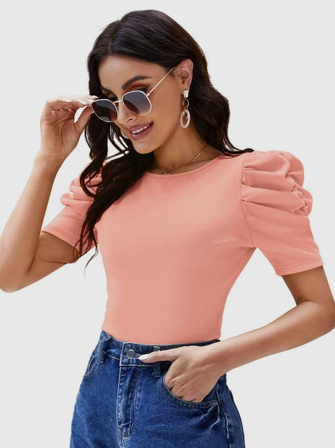 Casual Women's Regular Half Sleeve Neck Zip Design Top