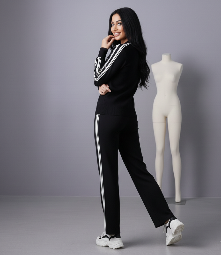 Marlowe Striped Sporty Detailing Luxury Wear Track Suit Set