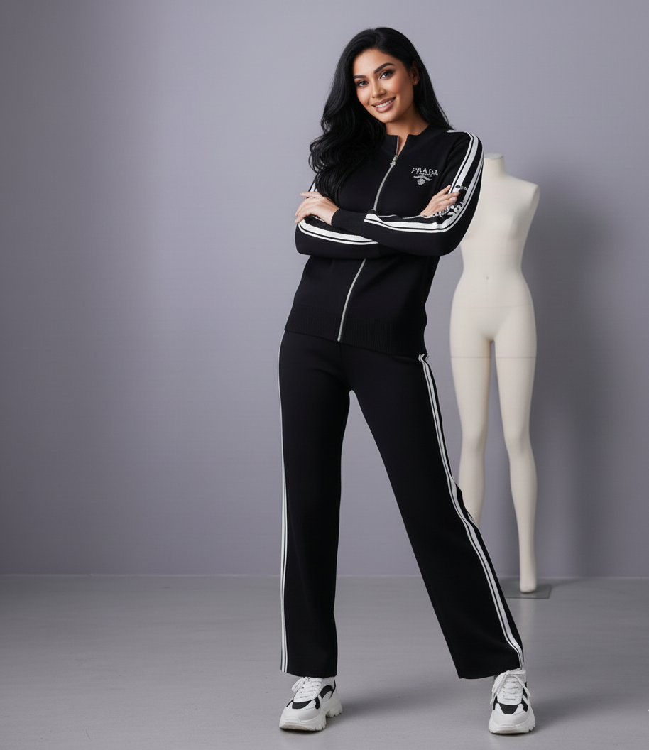 Marlowe Striped Sporty Detailing Luxury Wear Track Suit Set