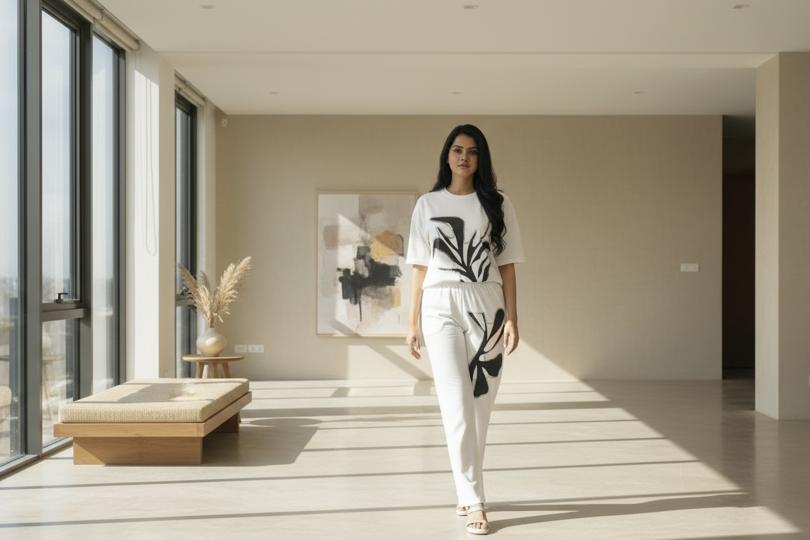 Nazreen Women Printed With Rhinestone Work Co-Ord set Top And Pants