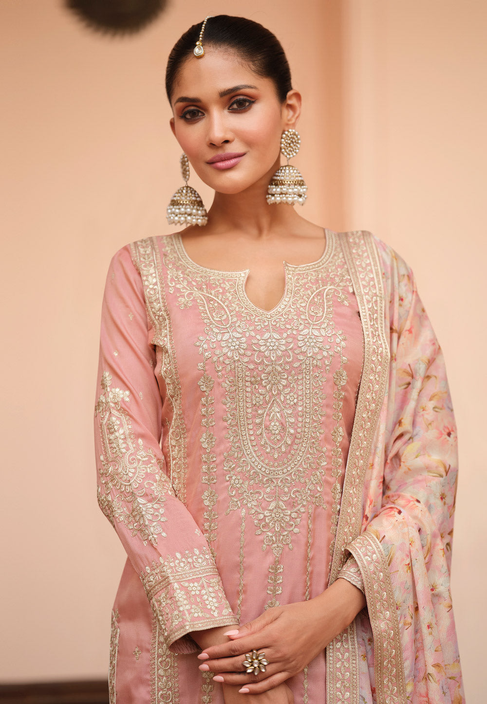 Ishani Pakistani Designer Chinon Embroidery Palazzo Suit Set
