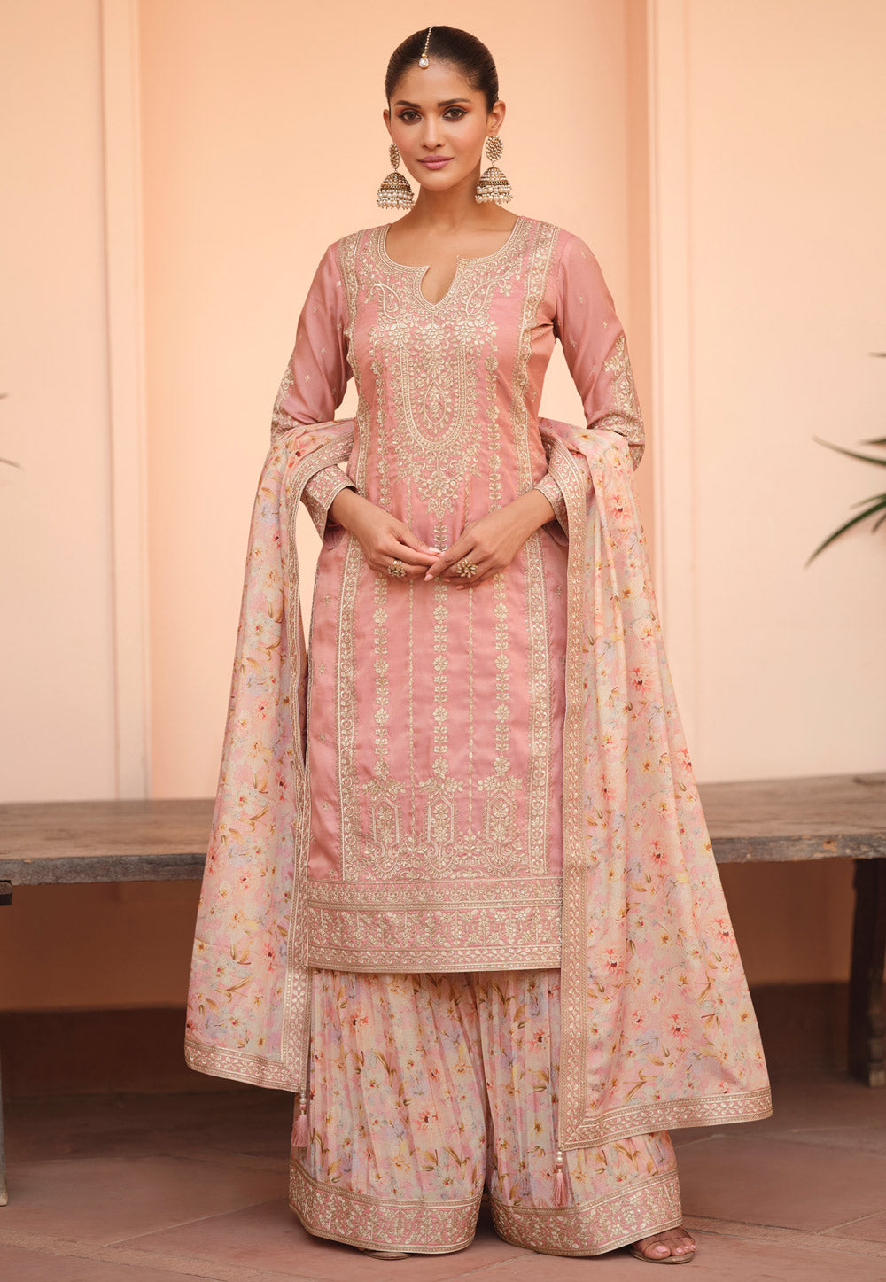 Ishani Pakistani Designer Chinon Embroidery Palazzo Suit Set