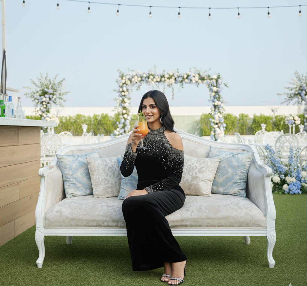 Ruby Elegant Velvet Floor Length Evening Gown With Rhinestone And Pearls