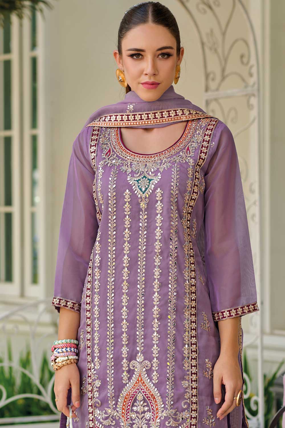 Embroidered, Mirror and Sequins Work Shimmer Salwar Suit