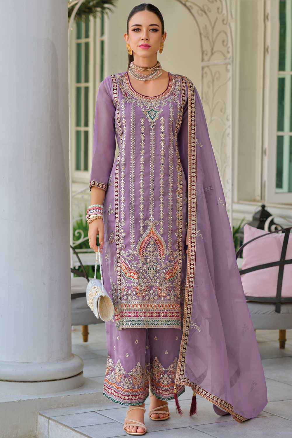 Embroidered, Mirror and Sequins Work Shimmer Salwar Suit