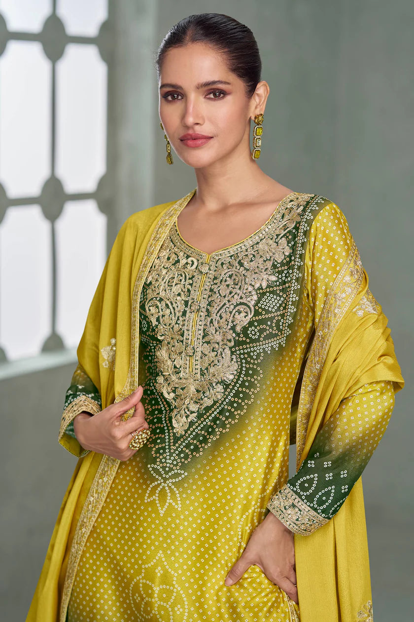 Bebika Chinon Silk  Embroidery Palazzo Suit Set