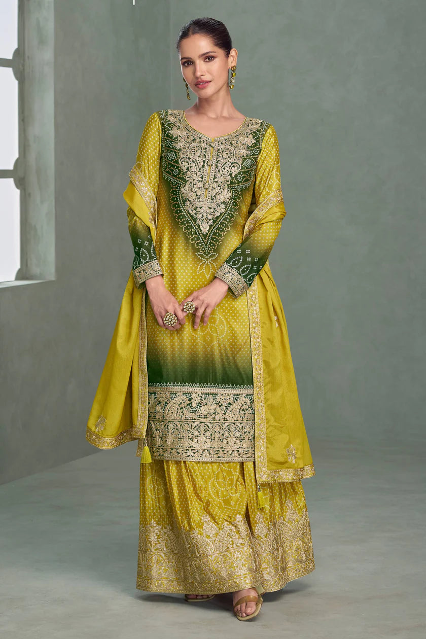 Bebika Chinon Silk  Embroidery Palazzo Suit Set