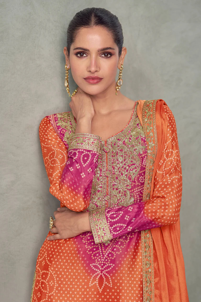 Bebika Chinon Silk  Embroidery Palazzo Suit Set