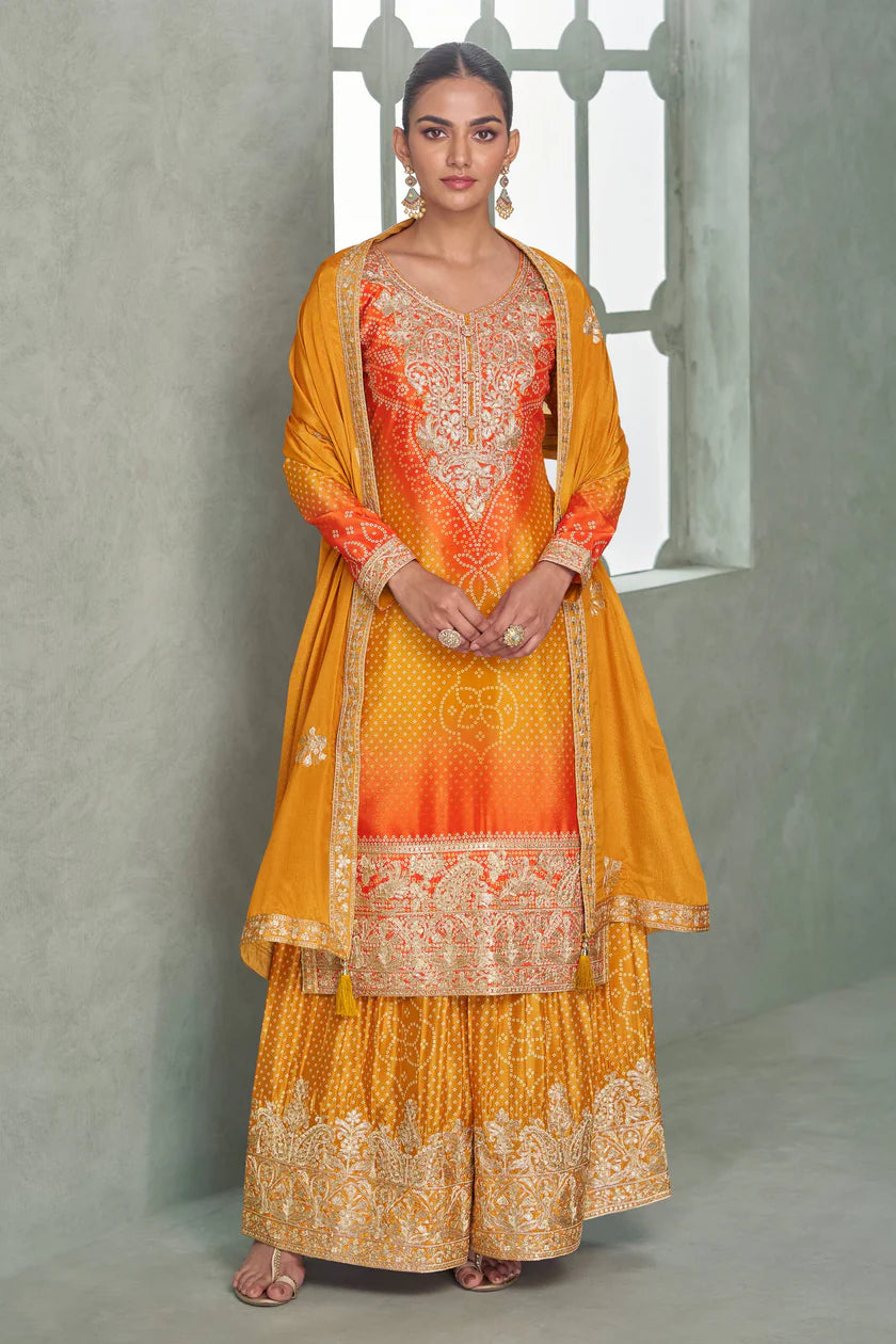 Bebika Chinon Silk  Embroidery Palazzo Suit Set