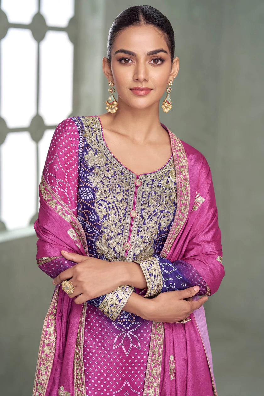 Bebika Chinon Silk  Embroidery Palazzo Suit Set
