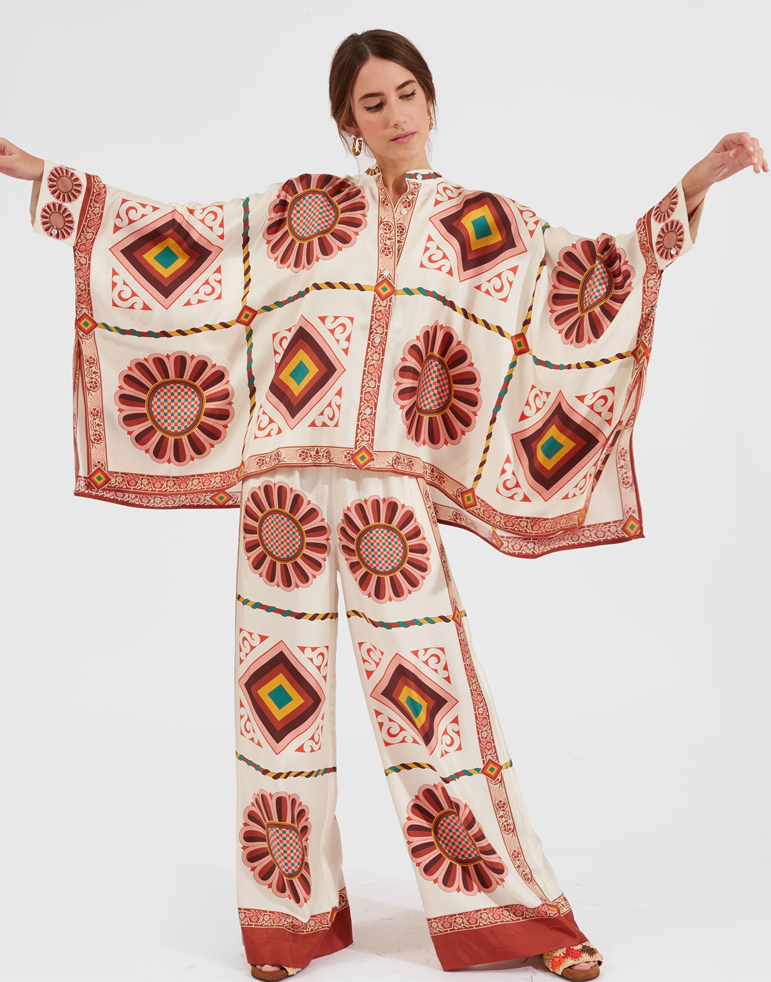 Foulard Scarf Shirt And Palazzo Co-Ord Set