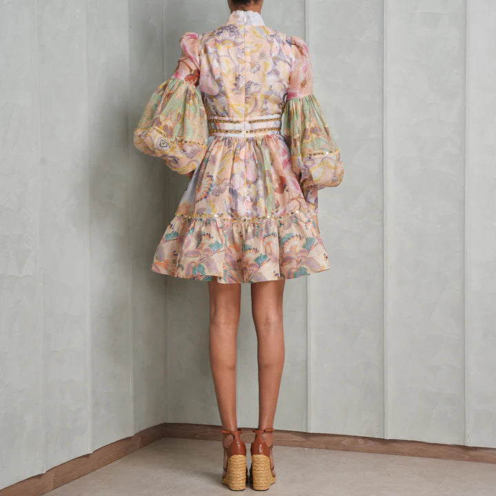 Mirror Floral Mini Linen Dress