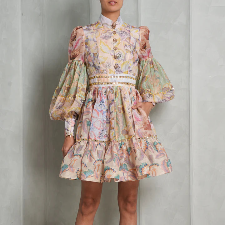 Mirror Floral Mini Linen Dress