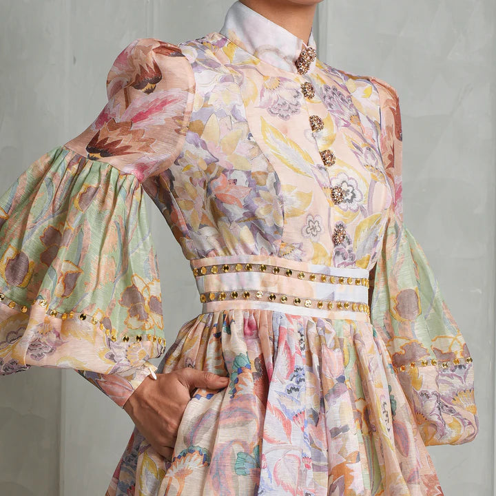 Mirror Floral Mini Linen Dress