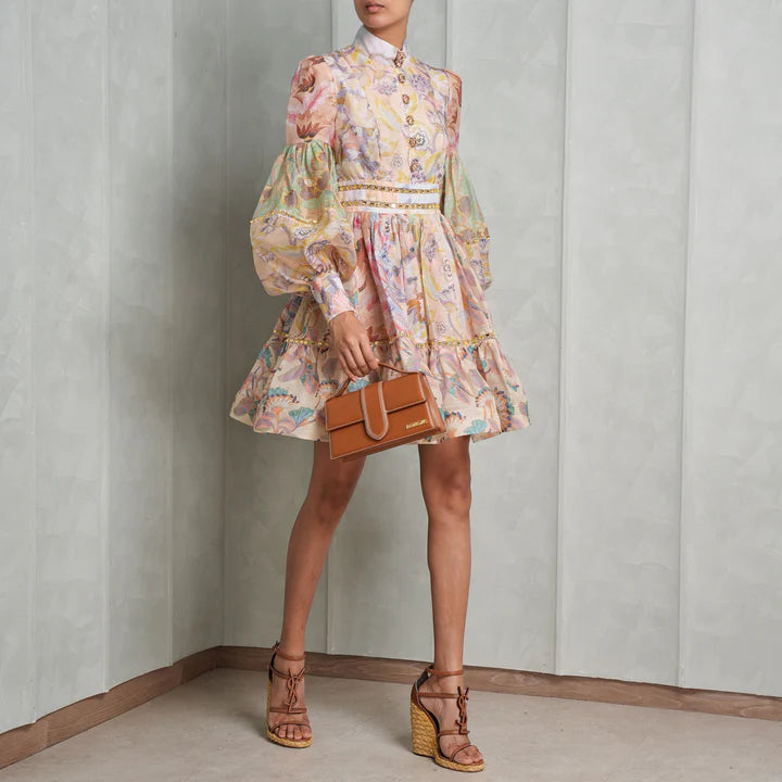 Mirror Floral Mini Linen Dress