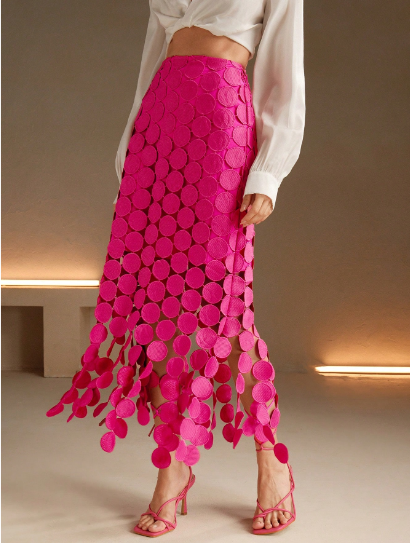 Laser Cut Multi Circle Double Layered Skirt Maxi Women Outfit