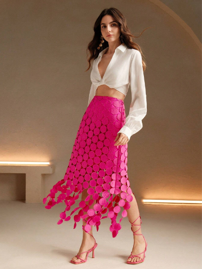 Laser Cut Multi Circle Double Layered Skirt Maxi Women Outfit